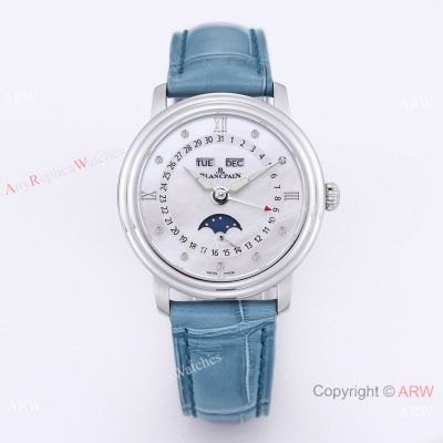 Top Replica Blancpain Ladybird Quantieme Complet Blue Strap in 35mm Ladies